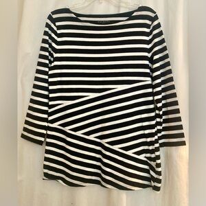 Talbots Black & White Striped Long Sleeve Tunic Top Size S